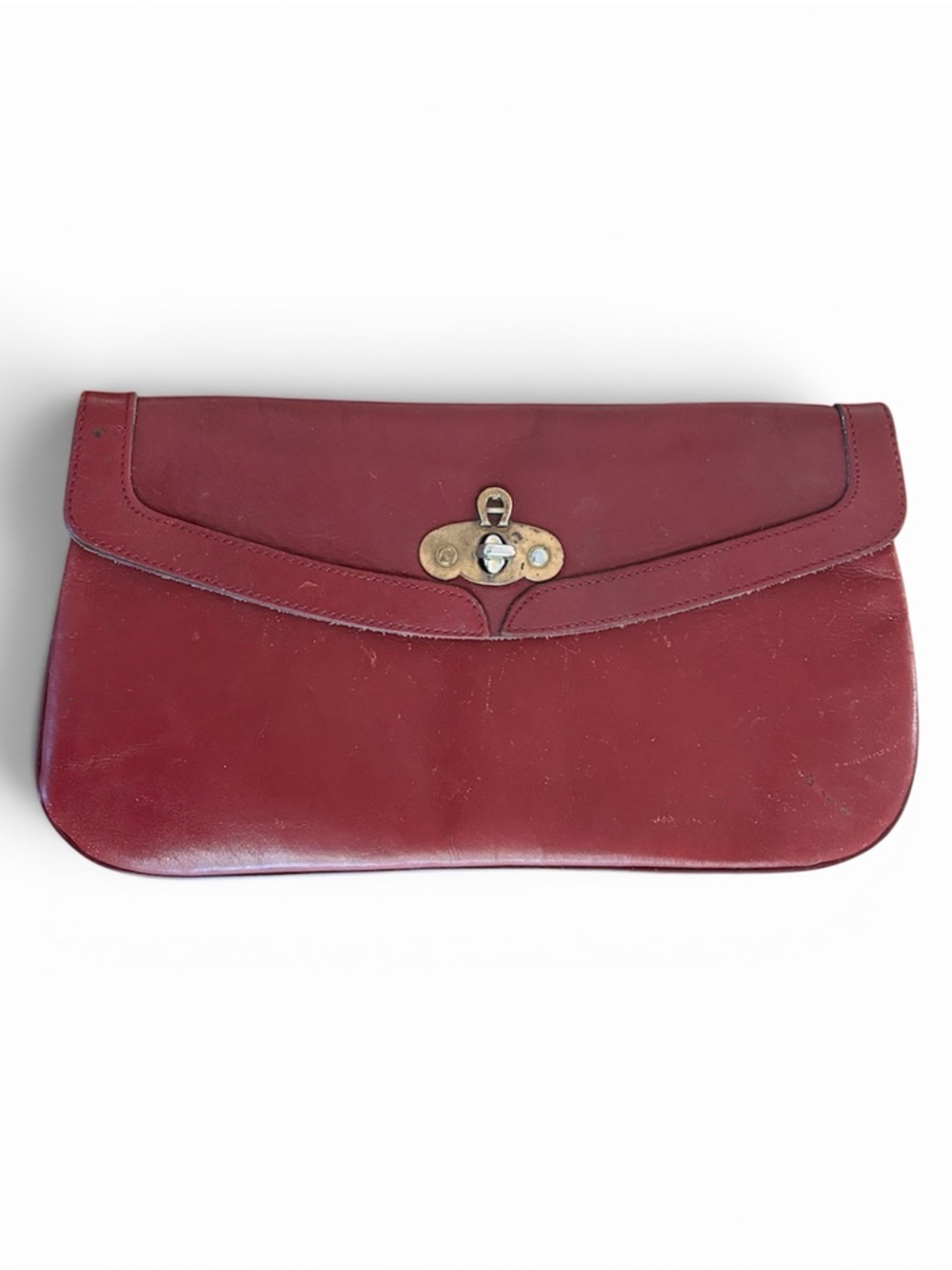 Vintage Etienne Aigner Red Leather Turnlock Clutch Bag Brass Tone Hardware